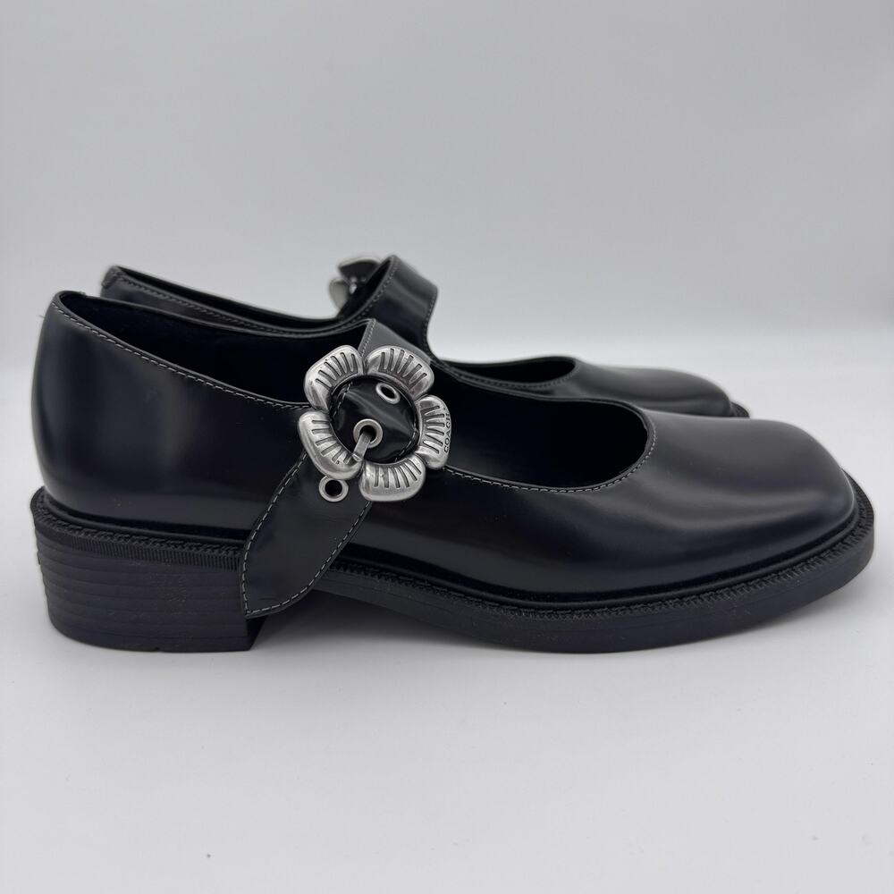Coach Tea Rose Mary Jane Flats Womens size 7.5 Patent Leather Black Buckle Shoes - Picture 2 of 13